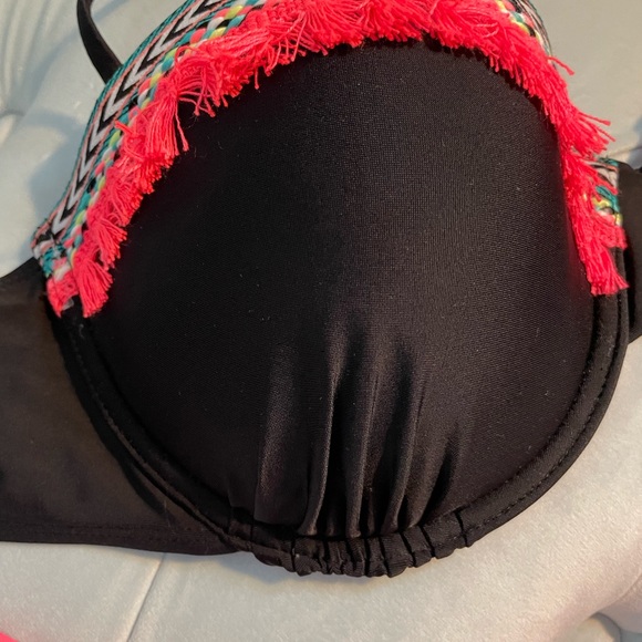 Two piece bikini- black
 & orange with embroidery - Picture 4 of 7